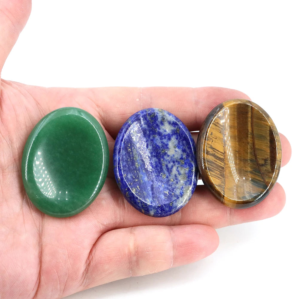 35x45mm Thumb Worry Stones Oval Massage Quartz Healing Crystal 7 Chakra Therapy Meditation Spiritual Natural Gemstone Spa Tools