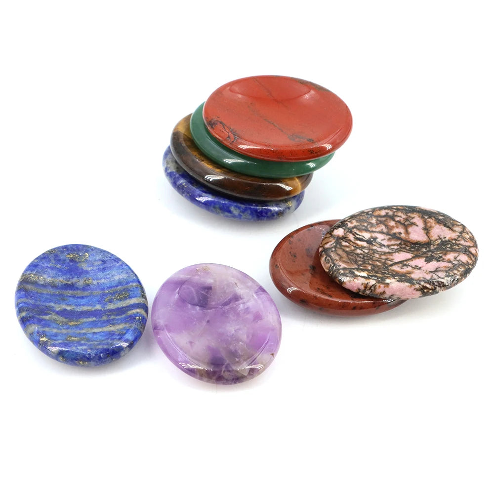 35x45mm Thumb Worry Stones Oval Massage Quartz Healing Crystal 7 Chakra Therapy Meditation Spiritual Natural Gemstone Spa Tools