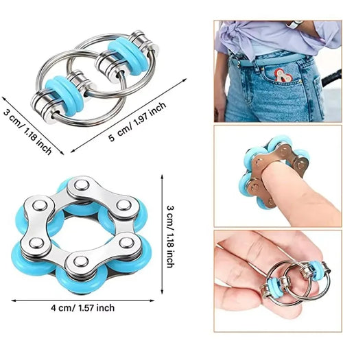 ADHD Anxiety Relief Antistress Metal Keychain Ring Finger Venting Sensory Plaything Flippy Bike Chain Decompression Toy