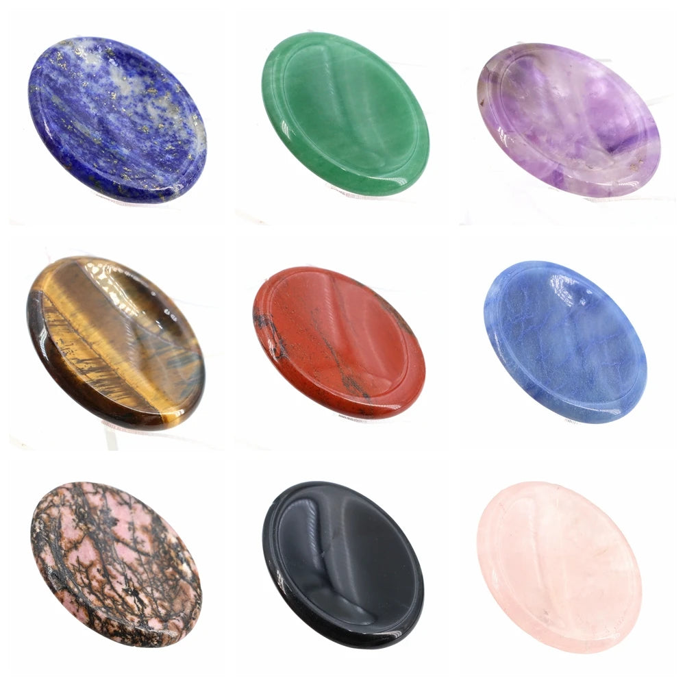 35x45mm Thumb Worry Stones Oval Massage Quartz Healing Crystal 7 Chakra Therapy Meditation Spiritual Natural Gemstone Spa Tools