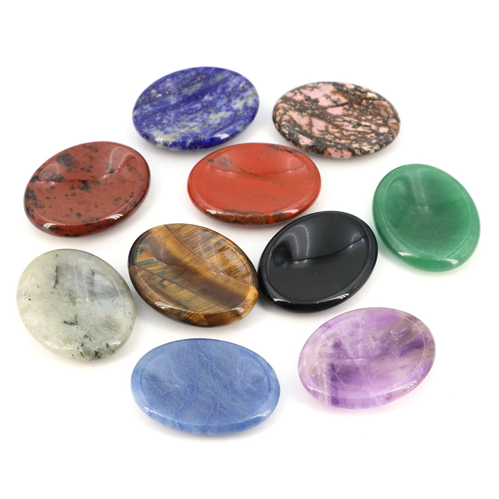 35x45mm Thumb Worry Stones Oval Massage Quartz Healing Crystal 7 Chakra Therapy Meditation Spiritual Natural Gemstone Spa Tools